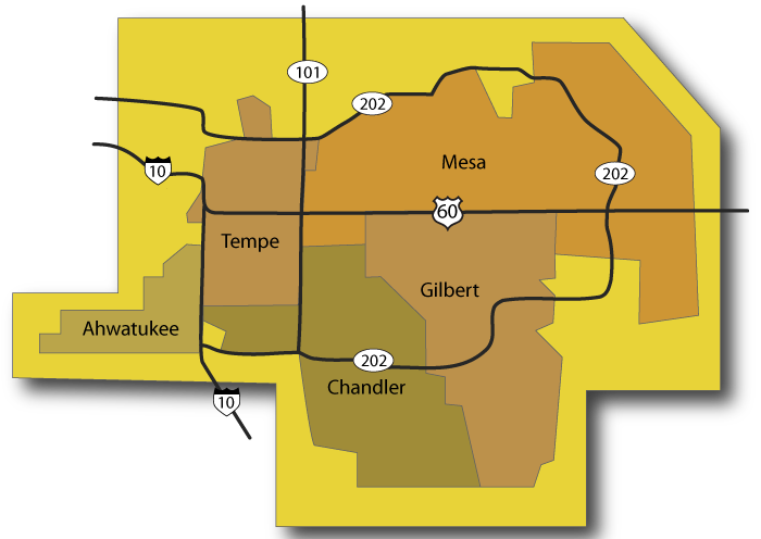 Map of southeast valley cities