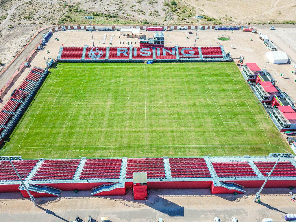 Drone Photo of the Stands at Phoenix Rising's Casino Arizona Field in Scottsdale, Arizona