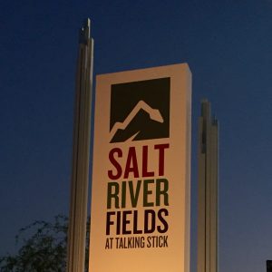 Salt River Fields sign at night