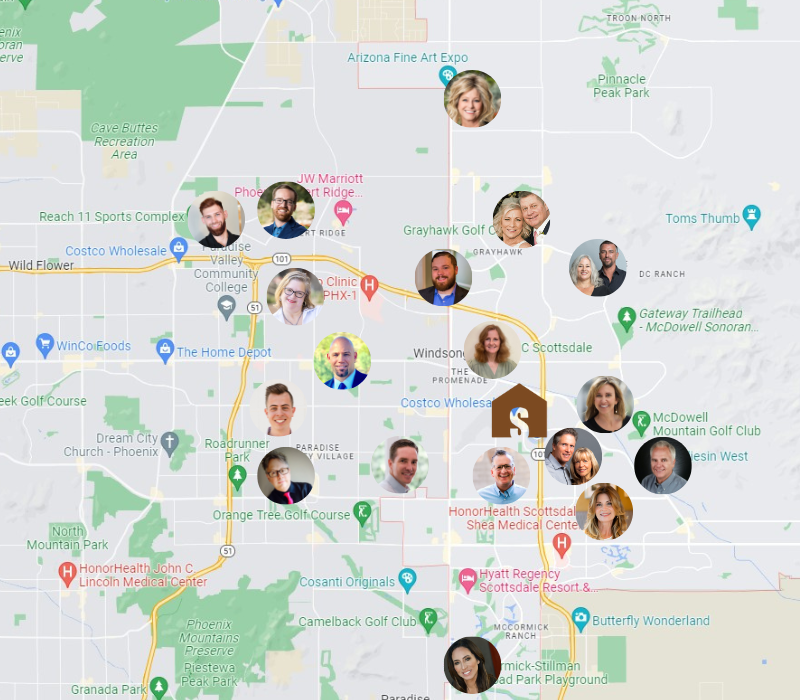 Scottsdale real estate agents on a map